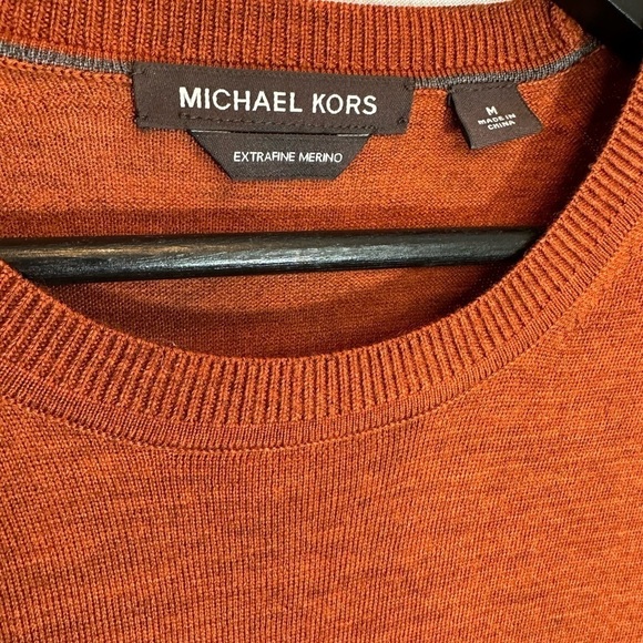 Michael Kors Mens Sweater M Melange Knit 100% Merino Wool Crew Neck Burnt Orange - Picture 5 of 11
